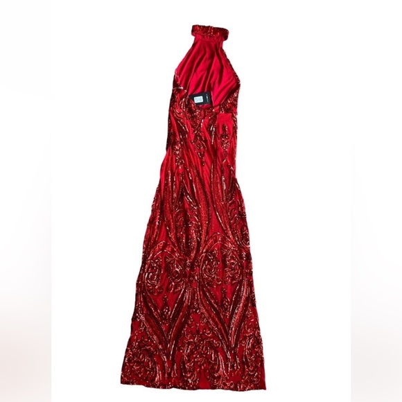 FN Red Halter Sequin Gown! - Picture 4 of 10